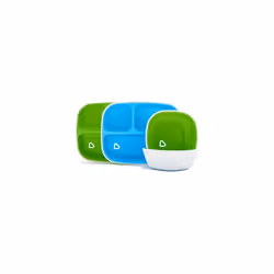 Munchkin Splash 4 Piece Toddler Divided Plate and Bowl Dining Set, Blue/Green
