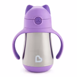 Munchkin Cool Cat Stainless Steel Straw, Single, 0.237 L, Stainless steel, Violet, Universal, 1.5 yr(s), 1 pc(s)