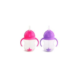 Munchkin Click Lock Tip and Sip Weighted Flexi Straw Cup, 7 oz/207 ml, Purple/Pink, Pack of 2,