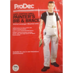 ProDec Painters Bib and Brace Overalls White With Pouch Decorators Coveralls - M