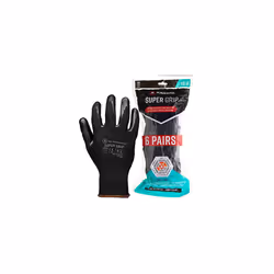 Pack of 6 Super Grip Work Gloves, Black Nitrile Gloves, Safety Gloves Men Women, Working Gloves, Roofing Gloves, Warehouse Gl ...