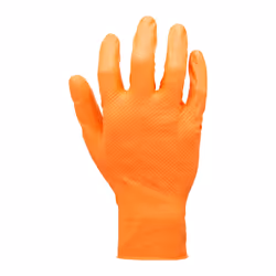Box 50 Diamond Textured Heavy Duty Orange Disposable Powder Free Latex Free Nitrile Grip Gloves, 8 Mil Industrial Strength Puncture & Tear Resistant,