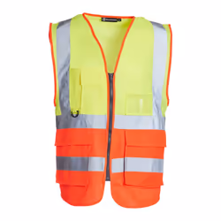 Yellow & Red Premium Hi Vis Vest With Pockets, ID Pouch & Key Loop, Mens Womens Reflective High Vis Vests With Secure Zip, Sa ...