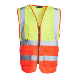 Yellow & Red Premium Hi Vis Vest With Pockets, ID Pouch & Key Loop, Mens Womens Reflective High Vis Vests With Secure Zip, Safety Vest Security