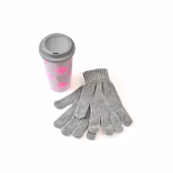 Patterned Travel Mug and Chenille Gloves Gift Set Christmas Party Gift Set - Pink/Grey