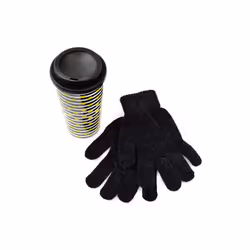 Patterned Travel Mug and Chenille Gloves Gift Set Christmas Party Gift Set - Black/White