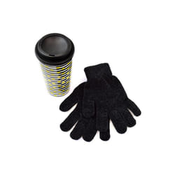 Patterned Travel Mug and Chenille Gloves Gift Set Christmas Party Gift Set - Black/White