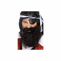 Smiffys Nylon Deluxe Pirate Beard - Black - beard black pirate fancy dress costume mens deluxe smiffys