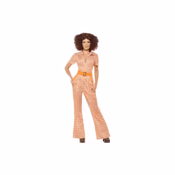 Smiffy's 1970 Jumpsuit Chic Costume (small, Beige) - 70s dress costume fancy chic authentic ladies outfit jumpsuit 1970s wom ...