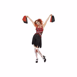 Smiffy's Adult Women's High School Horror Cheerleader Costume, Dress And Pom - costume halloween cheerleader fancy dress zom ...