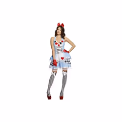 Smiffy's Adult Women's Fever Miss Wonderland Costume, Dress And Hair Bow, Once -