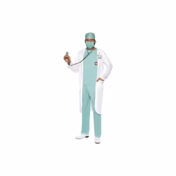 Smiffy's Adult Men's Doctor Costume, Top, Trousers, Hat, Mask, Clear Name Tag -