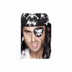 Smiffys Pirate Eyepatch With Skull & Crossbones - Black White - pirate eyepatch fancy dress skull pirates party smiffys blac ...