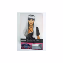Silver Over Black Ladies Bewitching Wig - wig fancy dress halloween witch ladies black silver bewitching long accessory cost ...