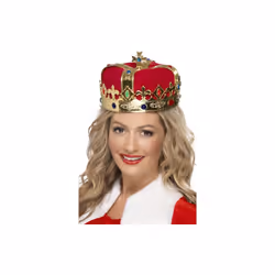 Smiffy's Queens Crown Gold Pvc Jewels - Red Fabric -  crown queens smiffys red jewels gold pvc fabric fancy dress accessory