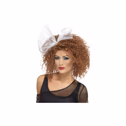 Smiffy's 80's Wild Child Wig Curly With Bow - Brown - wig wild child 80s fancy dress brown madonna accessory bow 1980s ladie ...