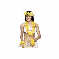 Smiffy's Hawaiian Set With Garland Headband And Wristband - Yellow - Fancy - hawaiian set yellow fancy dress accessory lei g ...