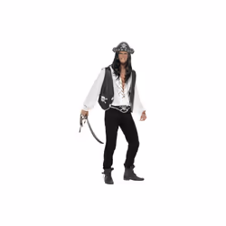 Smiffy's Pirate Set With Hat Waistcoat And Belt - Black - pirate set fancy dress mens costume hat waistcoat belt adult
