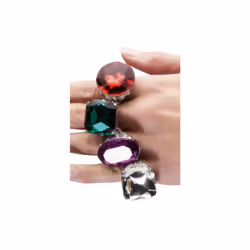 Ring With Faux Stone -  smiffys ring 80s large jewelled 3 x 70s fancy dress adjustable gem pimp rapper