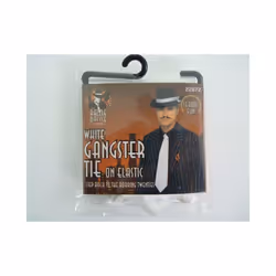 20's White Mens Gangster Tie - tie white gangster fancy dress elastic mens 1920s accessory costume