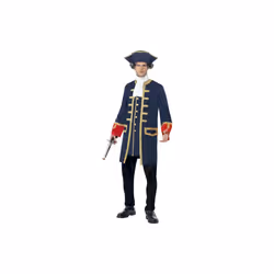 Smiffy's Adult Men's Pirate Commander Costume, Blue, With Coat, Cravat And Hat, -