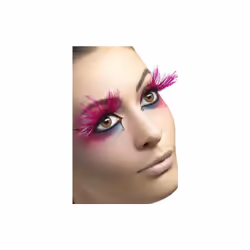 Smiffy's Eyelashes With Feather Plumes And Glue - Pink - eyelashes feather pink dress long plumes smiffys false fancy glue