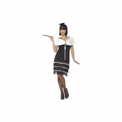 XL Black Ladies Flapper Costume -  flapper costume fancy dress womens ladies 1920s charleston gatsby outfit adults black fur  ...