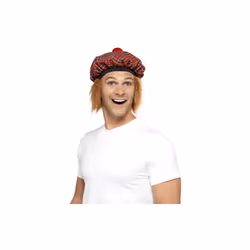 Smiffy's Tam-o-shanter Tartan Hat With Hair And Pom Pom - hat tartan fancy dress pom hair tamoshanter scottish mens smiffys ...