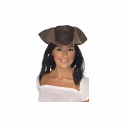 Smiffy's Leather Look Pirate Hat Hair - Brown With Black - pirate hat leather look fancy dress costume ladies adult mens bro ...