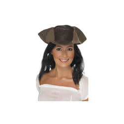 Smiffy's Leather Look Pirate Hat Hair - Brown With Black -  pirate hat leather look fancy dress costume ladies adult mens brown accessory pirates
