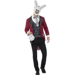 Deluxe White Rabbit Costume, Red, with Jacket, Mock Shirt, EVA Mask & Pocket Watch
