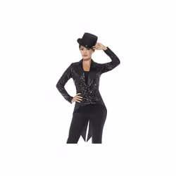 Smiffy's 46959s Sequin Tailcoat Ladies Jacket (small) -  sequin tailcoat ladies fancy dress cabaret costume black showgirl bl ...