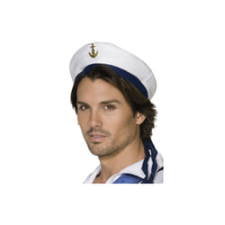 White Men's Sailor Hat -  sailor hat fancy dress accessory mens costume smiffys navy captains adult band gold anchor whiteblue