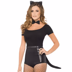 Black Cat Ears, Bow, Tie & Tail Kit -  instant cat set fancy dress ears tail bow tie black smiffys ladies costume