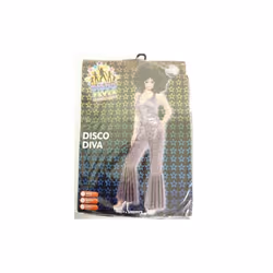 Medium Silver Ladies Disco Diva Costume - disco costume fancy dress diva 70s ladies adult womens outfit jumpsuit catsuit 197 ...