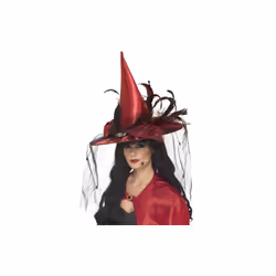 Smiffy's Deluxe Witch Hat - Red - hat witch deluxe fancy dress halloween red smiffys ladies witches costume deep
