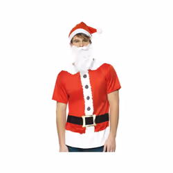 Mens Santa Instant Kit with T-Shirt, Hat & Beard Christmas Fancy Dress Accessory