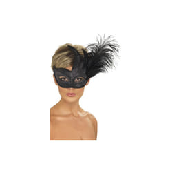 Smiffy's Black Ornate Colombina Flame & Feather Mask -  feather mask ornate colombina smiffys flame black