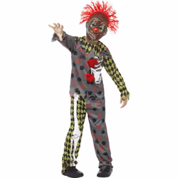 Deluxe Twisted Clown Costume, Multi-Coloured, with Top, Trousers & EVA Mask with Hair