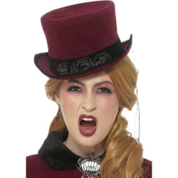 Deluxe Victorian Vampiress Hat, Burgundy, with Veil