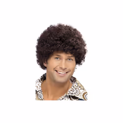 Smiffy's 70's Disco Dude Afro Wig - Brown -  disco wig dude 70s fancy dress brown accessory costume afro groovy dancer mens b ...