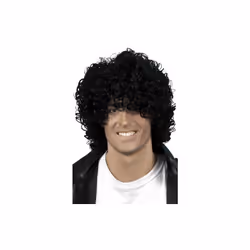 Smiffy's Afro Wet Look Wig - Black - afro wig wet look black smiffys fancy dress mens accessory