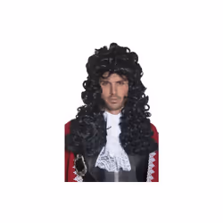 Black Long & Curly Men's Pirate Captain Wig - wig captain pirate black fancy dress smiffys mens long hook curly