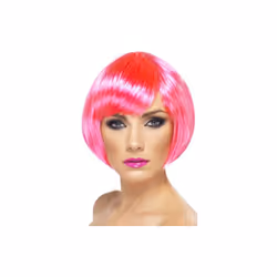 Smiffy's Babe Wig - Neon Pink - wig bob babe neon pink short fancy dress ladies smiffys costume fringe