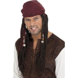 Adult's Brown Pirate Captain Wig -  wig pirate brown scarf fancy dress mens smiffys caribbean