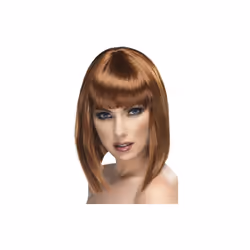 Short Brown Ladies Blunt Glam Wig With Fringe - Smiffys Fancy Dress -  wig brown glam fringe short blunt smiffys fancy dress  ...