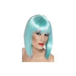 Short Neon Aqua Ladies Blunt Glam Wig With Fringe -  wig glam neon aqua smiffys short fancy dress ladies blunt fringe accesso ...