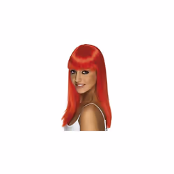 Adult's Neon Red Glamour Wig -  wig long red glamourama neon straight smiffys fancy dress ladies accessory costume womens