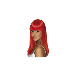 Adult's Neon Red Glamour Wig -  wig long red glamourama neon straight smiffys fancy dress ladies accessory costume womens