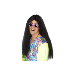 Long Black Men's Hippy Wig With Centre Parting -  wig hippy black fancy dress long 60s smiffys accessory mens hippie 70s ladies 1960s costume